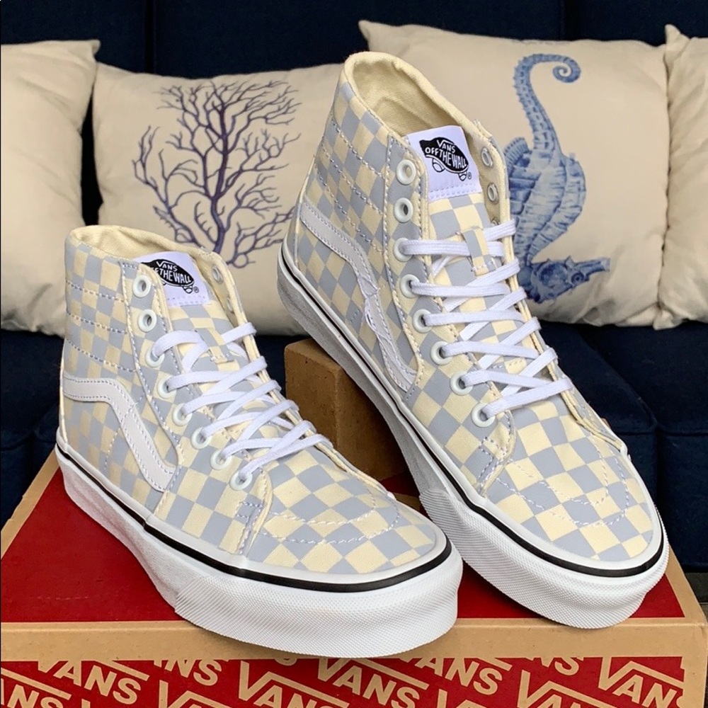 •• VANS Sk8-Hi TAPERED CHECKERBOARD Zenbl/TRWht men’s - Picture 5 of 16